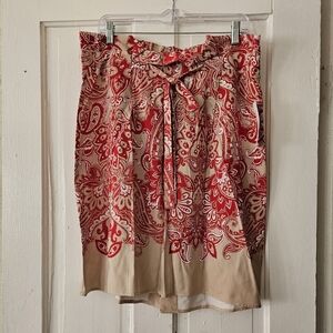 Liz Claiborne High-Waisted Red & Beige Paisley Boho Knee Length Skirt 14 NWT
